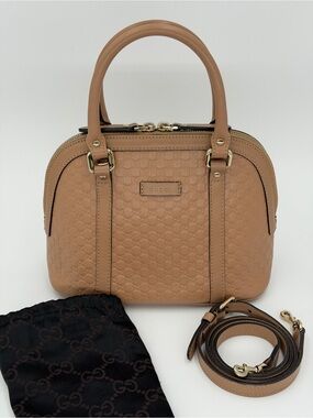 Gucci Dome Two-Way Bag in Khaki Guccisma Leather w/Dust Bag and Entrupy COA